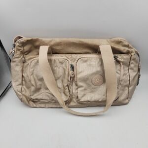 Kipling Nylon Crossbody Bag Beige Multi Pocket Casual Shoulder Purse